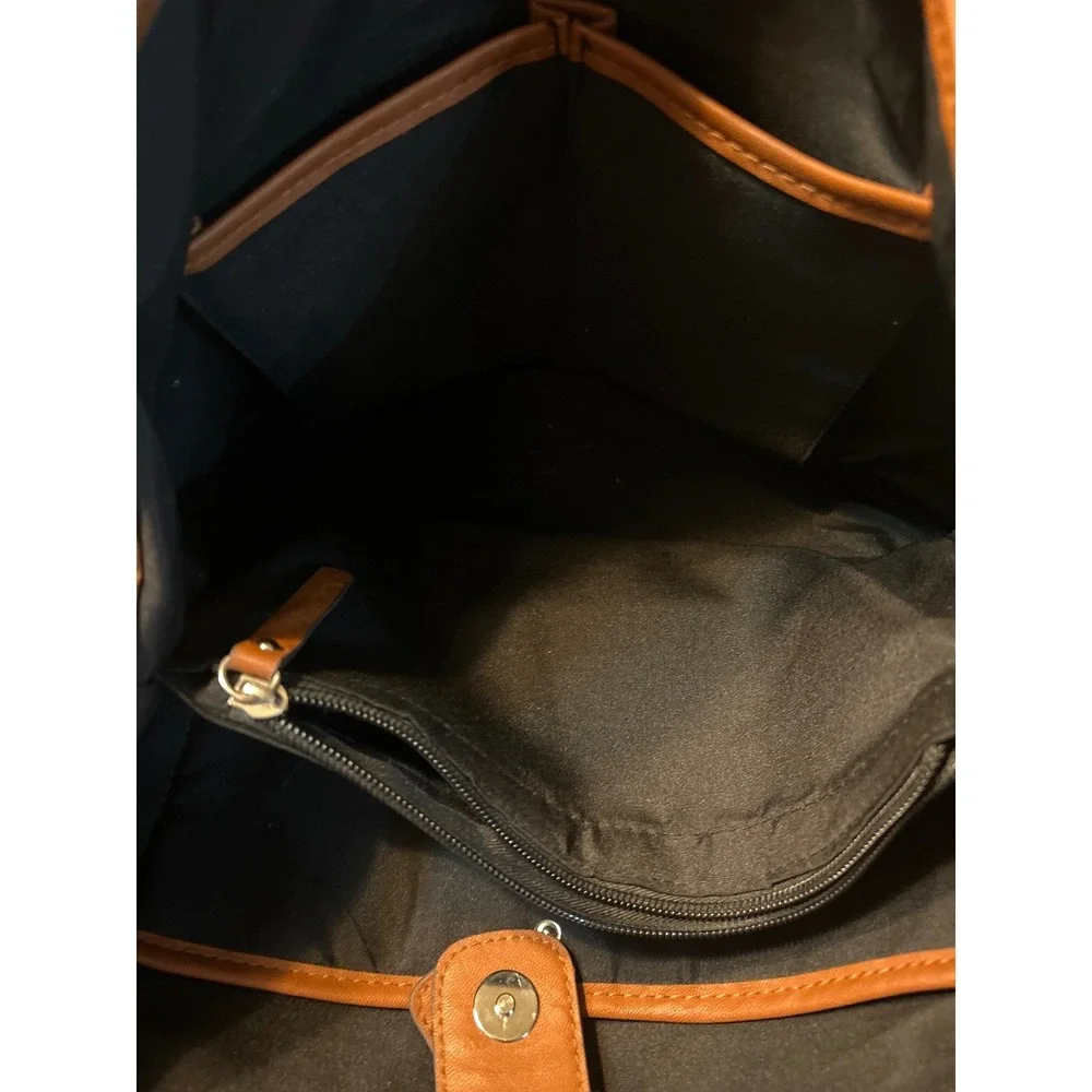 Rosetti Black Brown Faux Leather Tote Bag Textured Shoulder‎ Purse